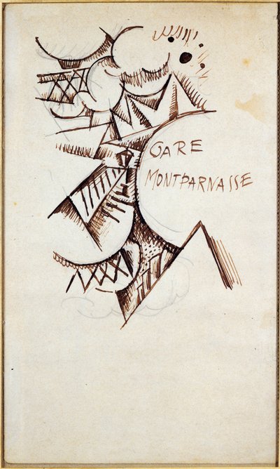 Gare Montparnasse Tekening met Chinese inkt en potlood door Hans Bolz (1912) door Hans Bolz