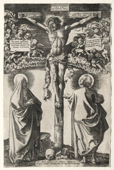 Christus aan het kruis tussen de maagd en St. Johannes, 1542 door Hans Brosamer