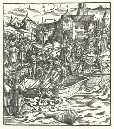 Executie van de leiders van een opstand tegen het bewind van aartshertog Maximiliaan van Oostenrijk in Gent, 1484 door Hans Burgkmair
