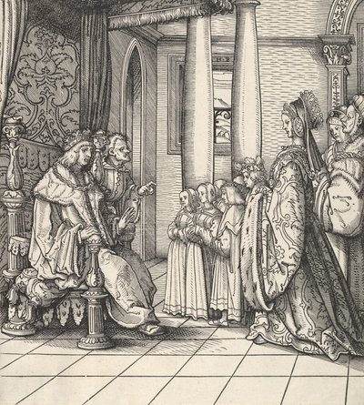 De Witte Koning ontvangt zijn dochter Margaretha en de kinderen van koning Filips, uit Der Weisskunig, 1514-16 door Hans Burgkmair