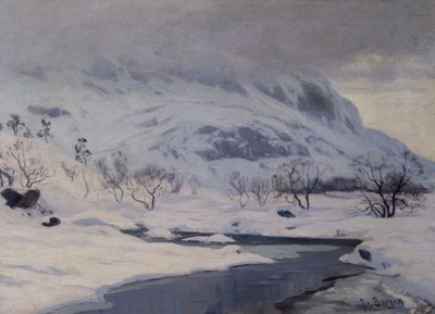 Berglandschap, winter door Hans Fredrik Henriksen Borgen