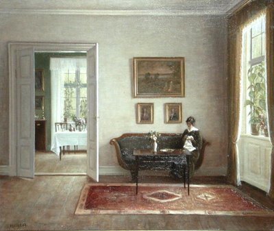 Interieur met zittende figuur door Hans Hilsoe