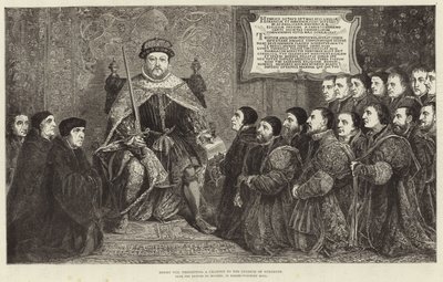 Koning Hendrik VIII presenteert een charter aan het College of Surgeons door Hans Holbein der Jüngere