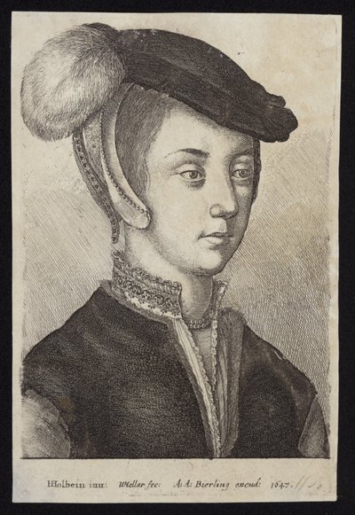 Jonge vrouw met een hoed met veer door Hans Holbein der Jüngere