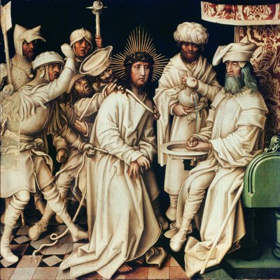 Pilatus wast zijn handen, linker paneel van een drieluik, 1496 door Hans Holbein the Elder