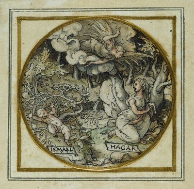 Hagar en Ismaël - Ontwerp voor een hanger of hoedenspeld, ca. 1532-43 door Hans Holbein der Jüngere
