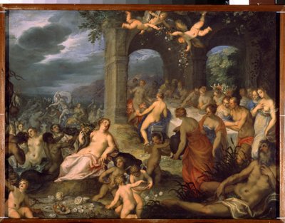 Het feest van de goden, het huwelijk van Peleus en Thetis door Hans I or Johann Rottenhammer