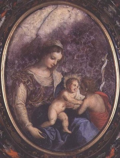 Maagd en kind met St. Johannes door Hans I or Johann Rottenhammer