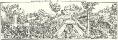 Landsknechten vechten een slag aan het begin van de 16e eeuw (gravure) door Hans Leonard (after) Schaufelein