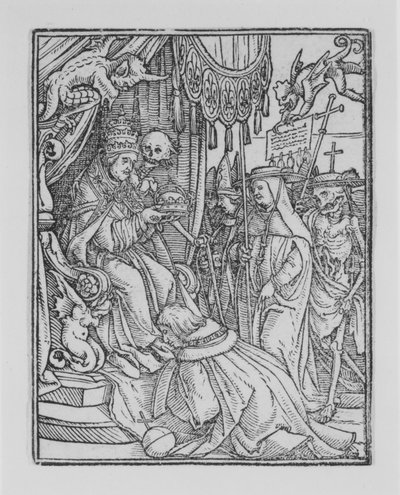De Paus, uit De Dans van de Dood, ca. 1526, gepubliceerd 1538 door Hans Lützelburger