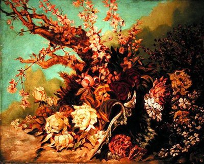 Bloemstuk met bloesemtakken en pioenen, c.1884 door Hans Makart