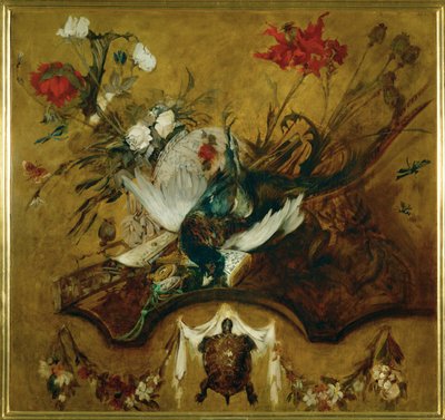 Groot jachtstilleven ... (schilderij op doek) door Hans Makart