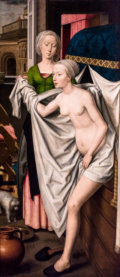 Bathseba in bad, ca. 1485 (Tempera en olieverf op hout (eiken)) door Hans Memling