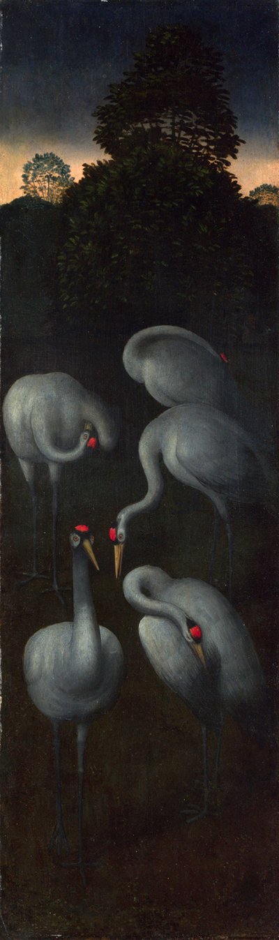 Kranen De achterkant van een paneel van een drieluik, ca. 1480 door Hans Memling