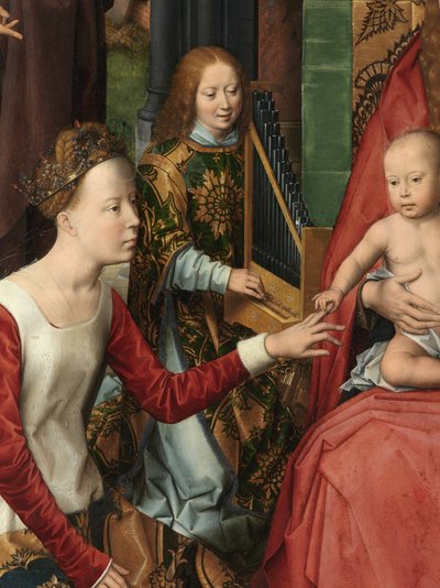 Detail van het centrale paneel van het Drieluik van Sint Johannes de Doper en Sint Johannes de Evangelist door Hans Memling