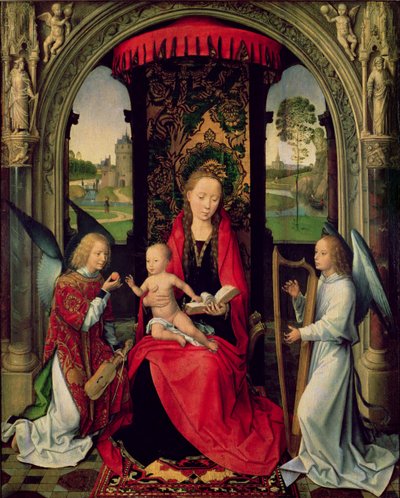 Madonna en Kind met twee engelen door Hans Memling