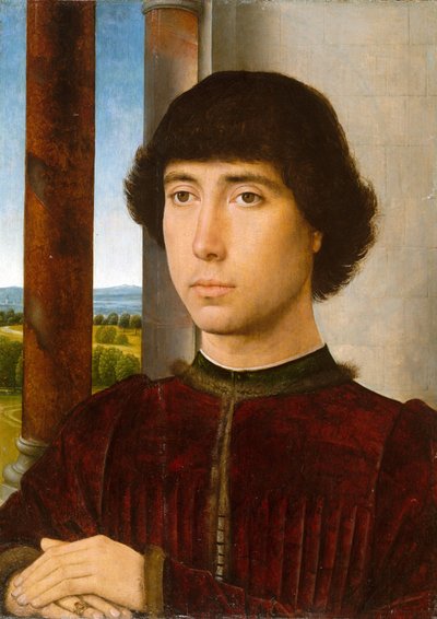 Portret van een man bij een loggia door Hans Memling