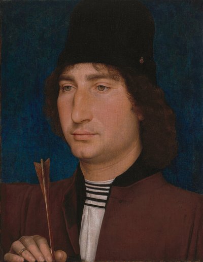 Portret van een man met een pijl, ca. 1470-1475 door Hans Memling