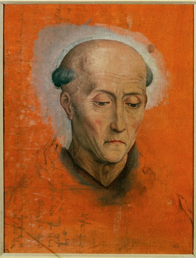 Studie voor het hoofd van Sint Benedictus geschilderd voor het altaar van de familie Morel uit Brugge ... door Hans Memling