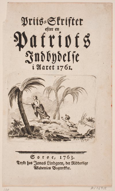 Titelblad met vignet voor "Priis-Skrifter na een patriottische uitnodiging in het jaar 1761" door Hans Quist
