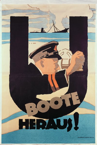 Duitse Eerste Wereldoorlog poster, U BOOTE HERAUS door Hans Rudi Erdt