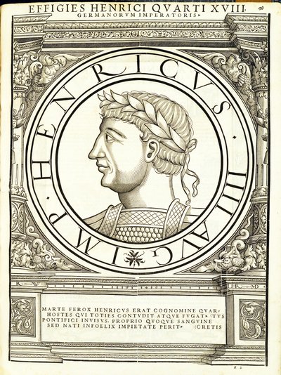 Henricus IIII, illustratie uit Imperatorum romanorum omnium orientalium et occidentalium verissimae imagines ex antiquis numismatis door Hans Rudolf Manuel Deutsch