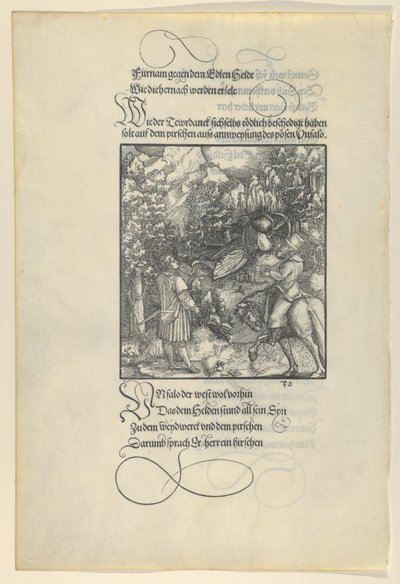 Unfalo die Theuerdanck in een val laat lopen tijdens een jacht, uit Theuerdanck door Hans Schäufelein the Elder