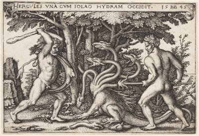 Hercules die de Hydra doodt door Hans Sebald Beham