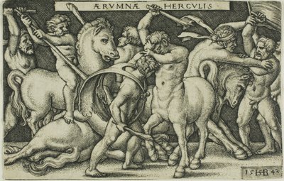 Hercules en de centauren, uit de werken van Hercules door Hans Sebald Beham