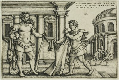 Lichas brengt het kleed van Nessus naar Hercules, uit De werken van Hercules door Hans Sebald Beham