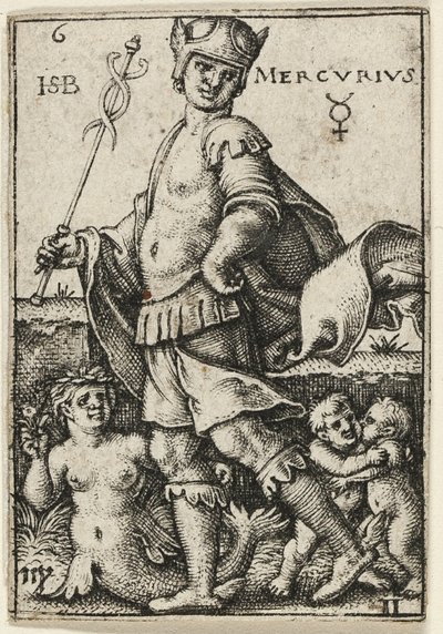 Mercurius, plaat zes uit De zeven planeten met de dierenriemen door Hans Sebald Beham