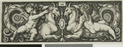 Ornament met Twee Genii die Fabeldieren Berijden door Hans Sebald Beham