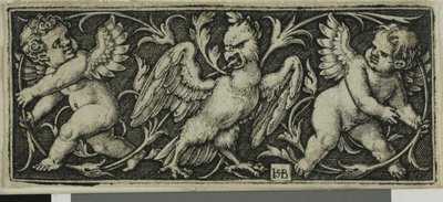 Ornament met een adelaar en twee genii, uit Vier Vignetten door Hans Sebald Beham