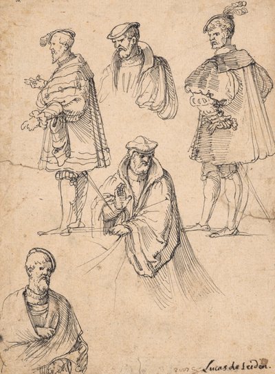 Studieblad met figuren door Hans Sebald Beham