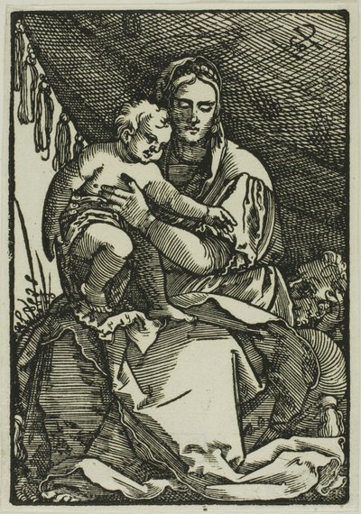 De Heilige Familie onder het baldakijn door Hans Sebald Beham