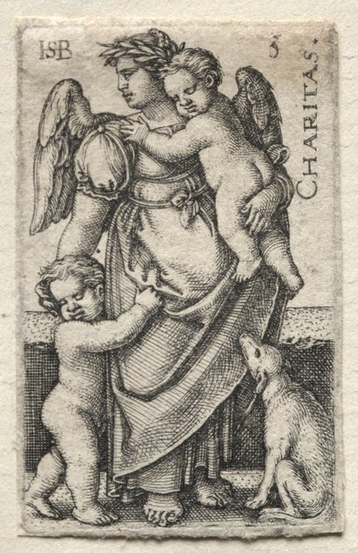 De Kennis van God en de Zeven Hoofddeugden: Liefdadigheid - Charitas door Hans Sebald Beham