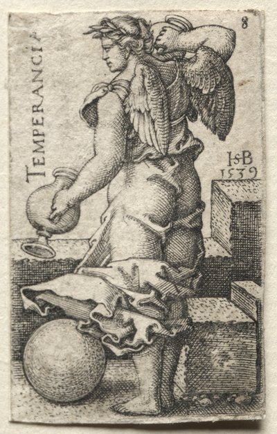 De Kennis van God en de Zeven Hoofddeugden: Gematigdheid - Temperancia door Hans Sebald Beham