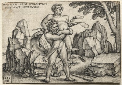 Hercules verplettert Antaeus door Hans Sebald Beham