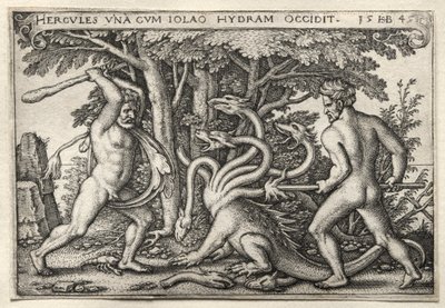De werken van Hercules: Hercules doodt de Lerneïsche Hydra door Hans Sebald Beham