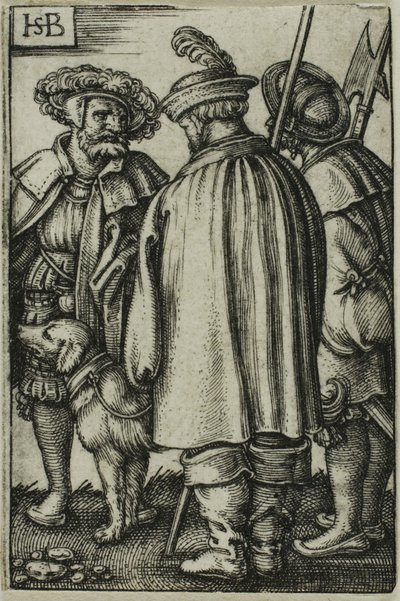 Drie soldaten en een hond door Hans Sebald Beham