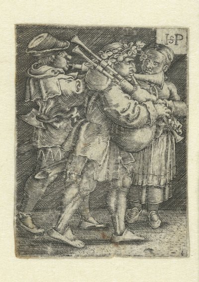 Twee muzikanten en een meisje door Hans Sebald Beham