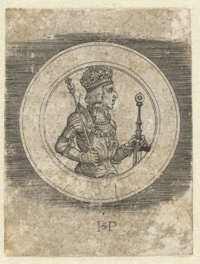 Voorkant van penning met portret van Koning Ferdinand I van Hongarije en Bohemen, ten halven lijve door Hans Sebald Beham