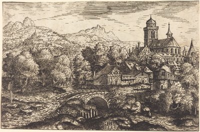 Bergachtig landschap met een dorp, 1553 door Hans Sebald Lautensack