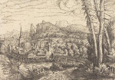 Uitzicht op een Stad nabij een Rivier door Hans Sebald Lautensack