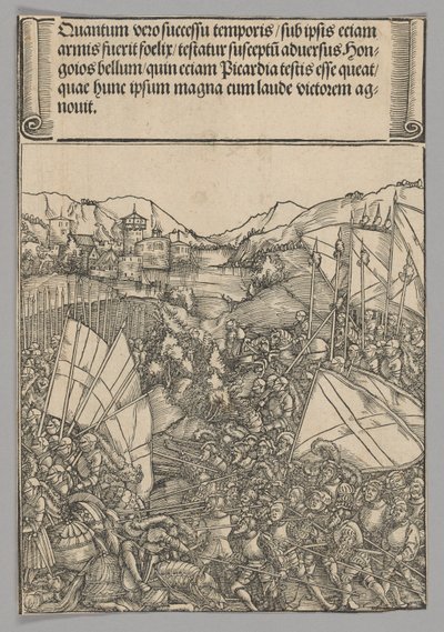 Slag bij Henegouwen, plaat 3 uit Historische Scènes uit het Leven van Keizer Maximiliaan I van de Triomfboog door Hans Springinklee