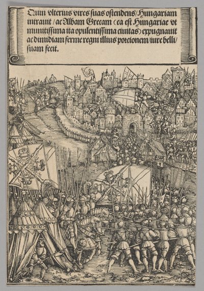 Hongaarse campagne, plaat 14 uit Historische scènes uit het leven van keizer Maximiliaan I van de Triomfboog door Hans Springinklee