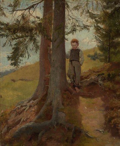 Boerenjongen aan de rand van het bos door Hans Thoma