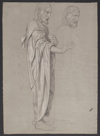 Christus met uitgestrekte rechterhand, daarnaast herhaling van het hoofd van de figuur door Hans Thoma