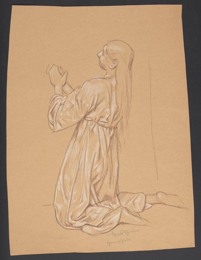 Kniende Maria Magdalena, verso: Konturwiederholung derselben Komposition door Hans Thoma