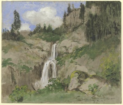 Landschap met waterval (decor voor een poppentheater) door Hans Thoma